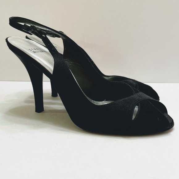 Stuart Weitzman Satin Peep Toe Slingback Heels - Picture 14 of 14
